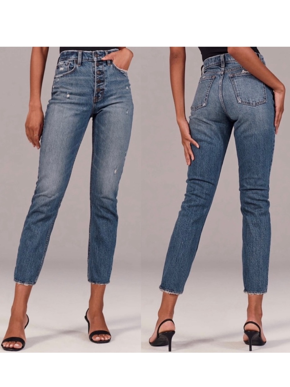 Abercrombie & Fitch High Rise Button-Fly Straight Jeans - Medium Blue Wash
